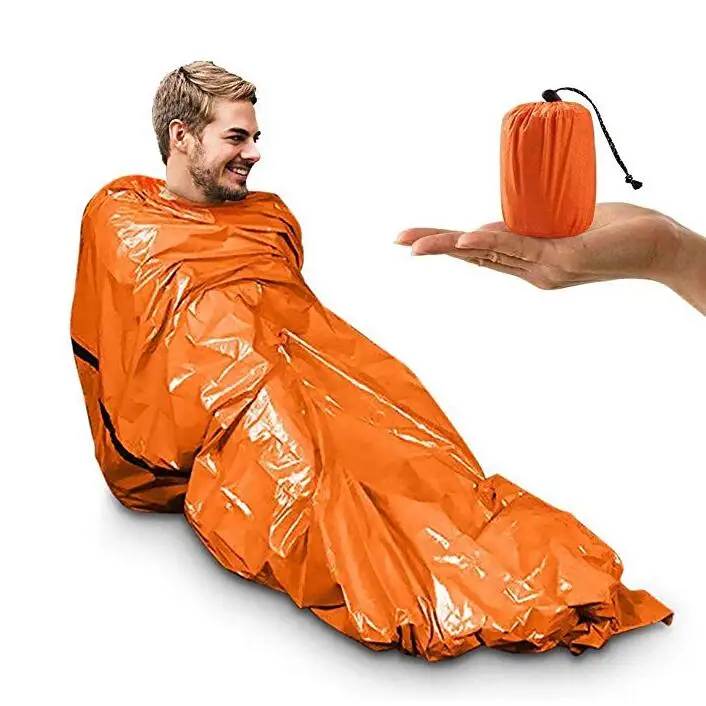 

Portable waterproof lightweight Emergency Survival Sleeping Bag with whistle Thermal Bivy Sack Blanket for Camping Hiking, Orange