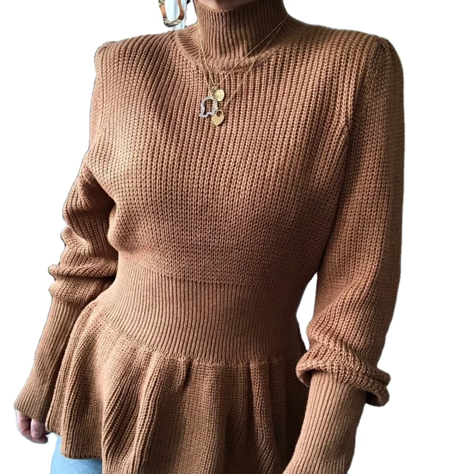 

Fashion hot selling long sleeve Turtleneck women knit slim waist sweater long sleeve women tops, As pic showing