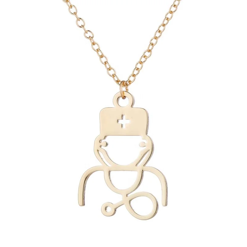 

Creativity Personalized jewelry necklaces stainless steel stethophone necklace Simple stethophone pendant necklace