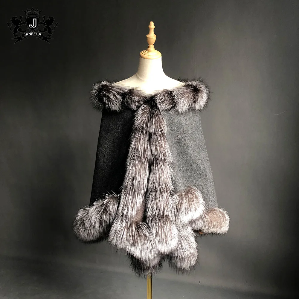 
2019 High Quality Real Cashmere Cape Scarves Shawl Women With Fox Fur Trim  (62417897434)