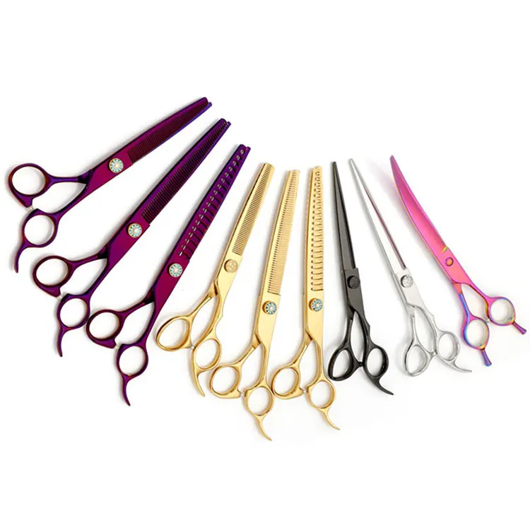 

Salon Stainless Steel 8inch Partially Serrated 9cr18 Hairdressing Set Purple Dragon Pet Scissors
