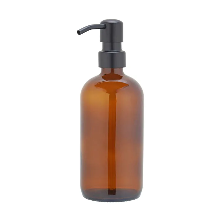Longan Same Style Amber Glass Elegant Kitchen Liquid Soap Dispenser Refillable Liquid Hand Soap Dispenser for Bathroom
