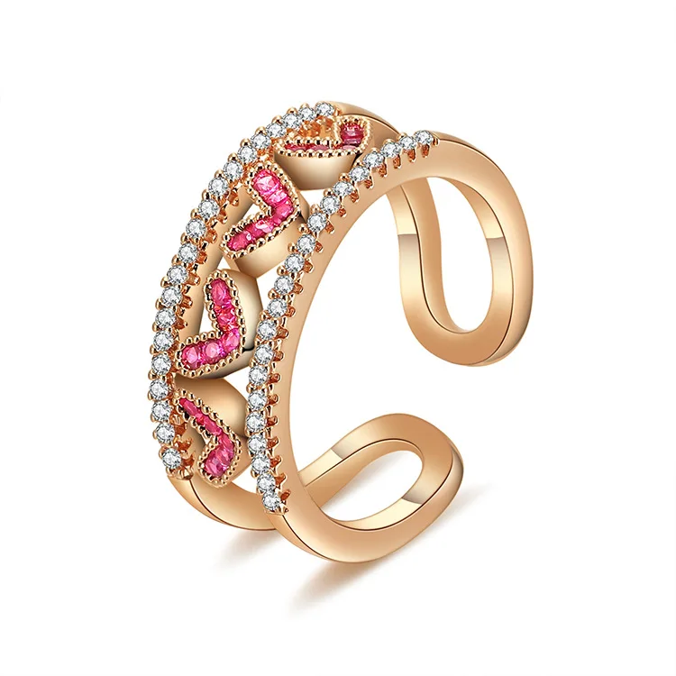 

Real 18K Gold Plated Geometric Pink Cubic Zircon AdjustableFinger Rings Pink CZ Crystal Open Rings