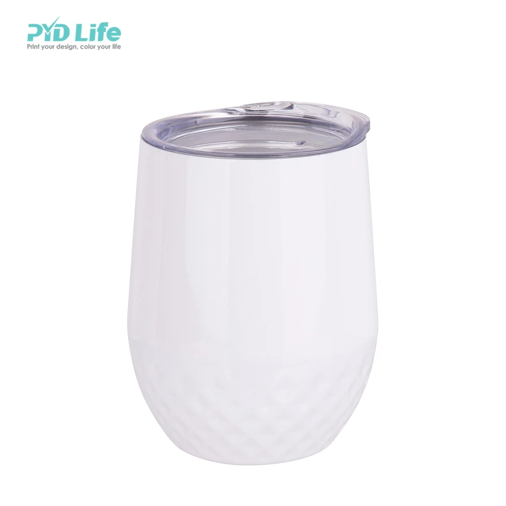 

PYD Life Wholesale Creative 12 OZ 360ML White Sublimation Straight Stainless Steel Diamond Pattern Coffee Wine Glass Mugs