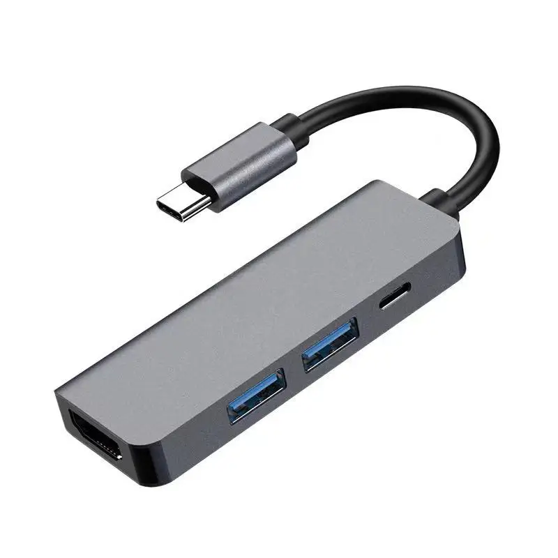 

Aluminum Alloy 4 in 1 Type C Hub Multi 4 Ports USB Hub PD Charging USB C Hub For Laptop, Silver gray
