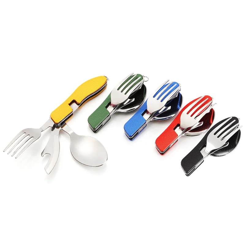 

Outdoor Camping Multifunctional Stainless Steel Tableware Camping Folding Knife And Fork Spoon, 4 colors