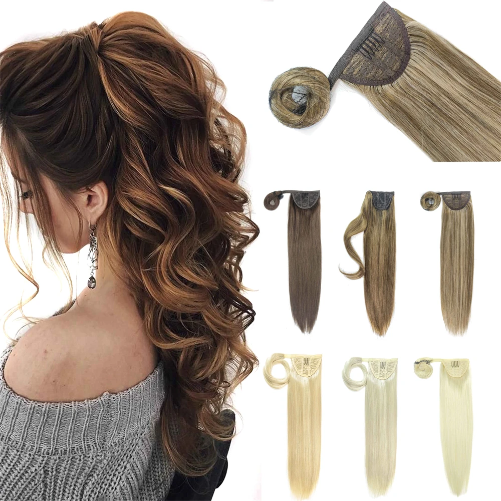 

100% Virgin Remy Human Hair Extension Natural Human Hair Straight Blonde Ponytail Long Clip Ponytail, 18 wave colors in stock or any customized colors