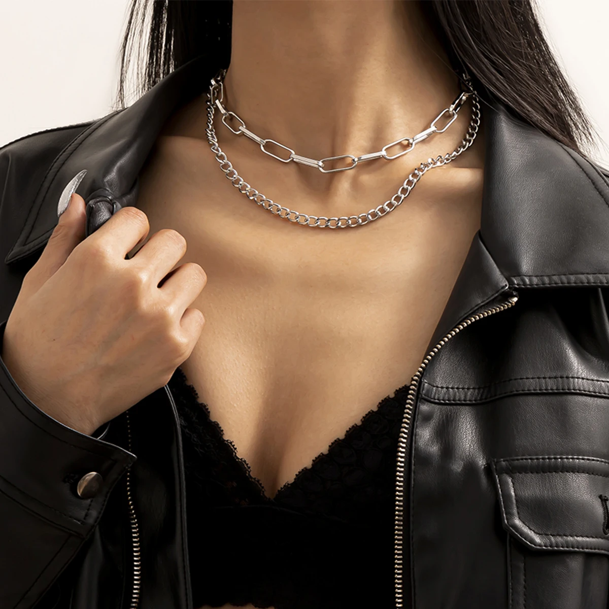 

SHIXIN Gold Color Silver Color Punk Double Chain Arrow Choker Necklace Lariat Necklaces for Women Manon the Neck Hip hop Jewelry