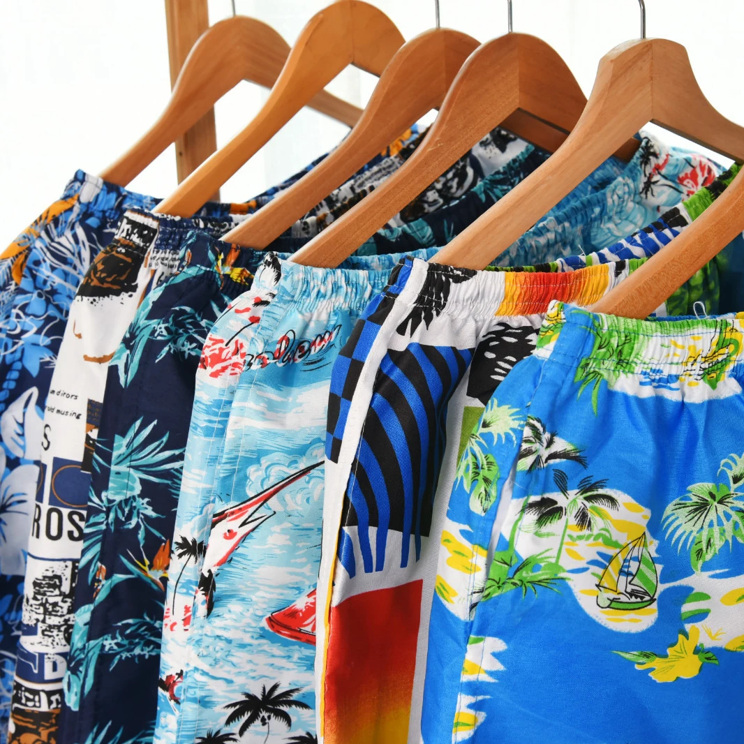 

New Fashion Summer Wholesale Men Beach Shorts Tropical Printed Floral Letter Print Breathable Swim Trunks Plus Size