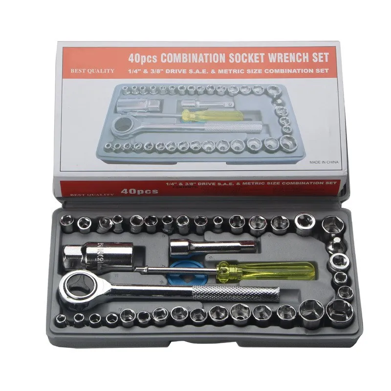 Mechanics Tools Kit and Socket Set, 40-Pieces 1/4"&3/8" Drive Metric/SAE Socket Set