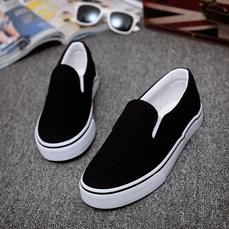 

Low moq slip on blank black white sneakers breathable men canvas shoes casual, Customized