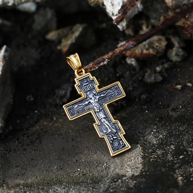 

Ss8-210p Part Gold Jesus Cross Men's Stainless Steel Crucifix Eastern Orthodox Pendant Chain Necklace Jewelry