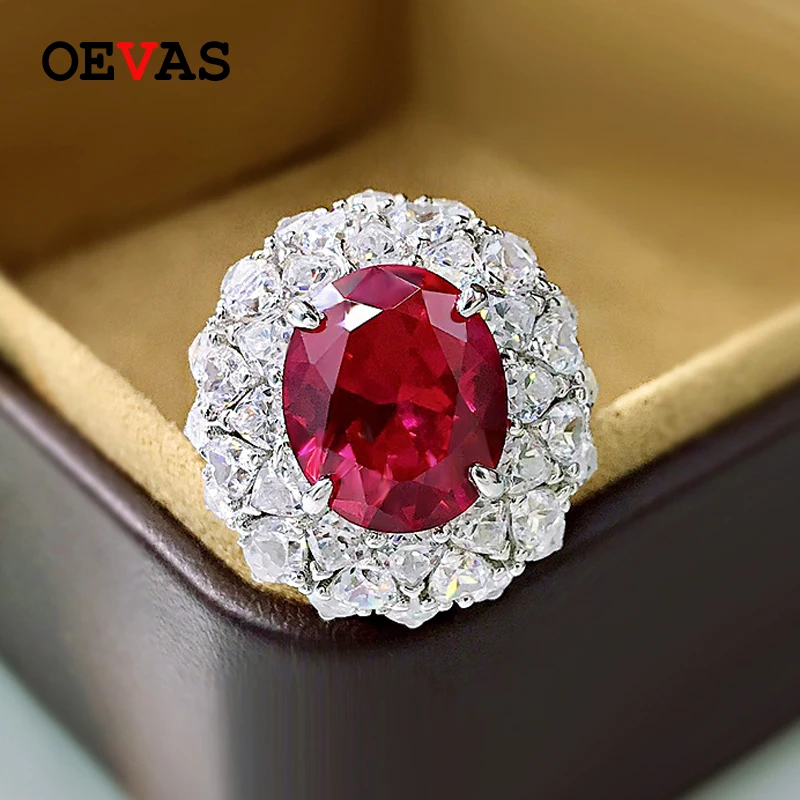 

OEVAS 100% 925 Sterling Silver Ruby Sapphire Royal Engagement Rings For Women Sparkling High Carbon Party Fine Jewelry