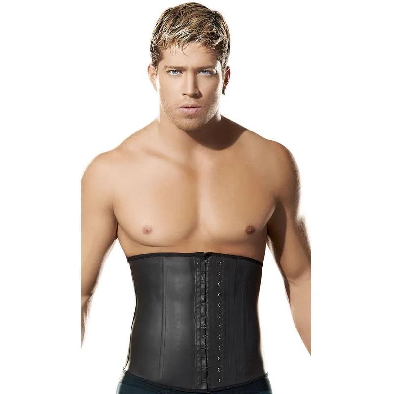Black 9 steel boned black plus size latex men waist trainer