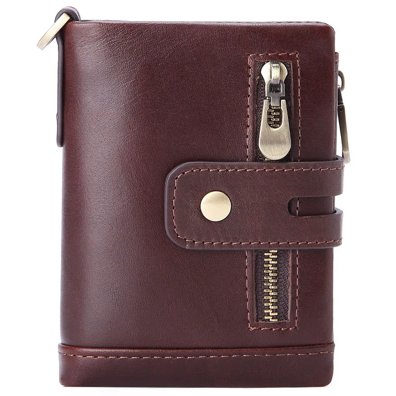 

Rfid Genuine Cowhide Leather Luxury Purse Vintage Genuine Leather Double Zippers Wallet Men Bifold Mini Wallets, Black,brown,red,coffee