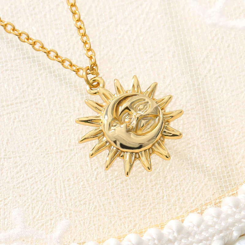 

Bohemian Jewelry Necklaces Stainless Steel Sun and Moon Necklaces For Women Girls Fashion Gold Chain Coin Necklace Pendant 2020, Gold/platinum/ rose gold