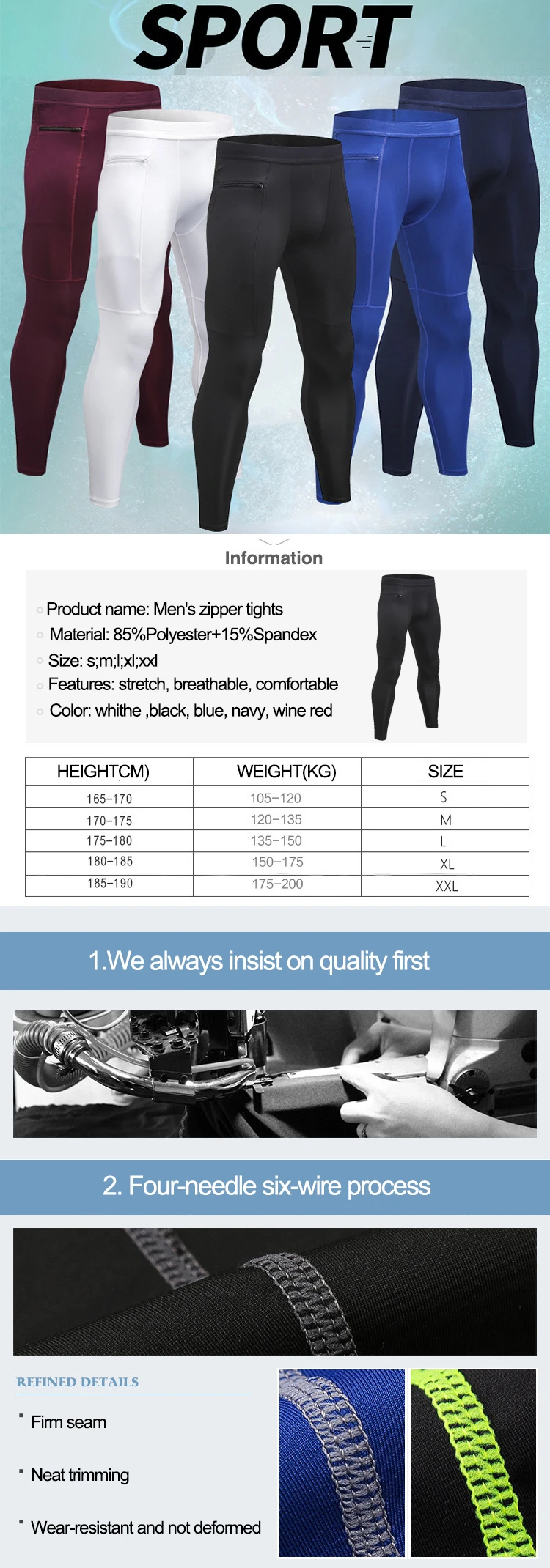 wholesale men gym wear compression seamless tights dry running leggings with zipper pocket