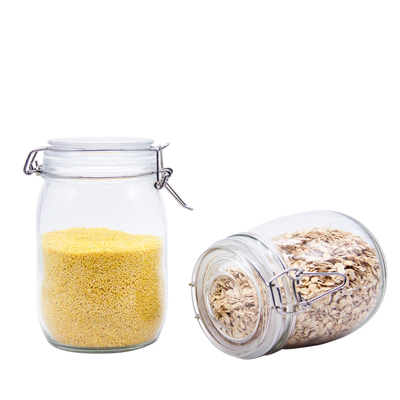 

Cheap Metal clip glass lid large empty glass jar for canning, Clear transparent