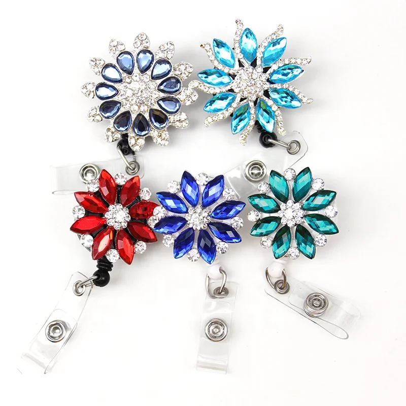 

Lailina Sparkly Rhinestone Flower Badge Reel Bling Shiny Office Supply For Nursing Jewelry Gift ID Card Badge Holder