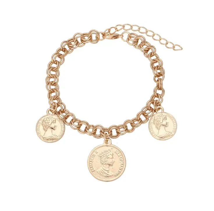 

Summer Bohemia Gold Greek Coin Pendant Charm Link Chain Bracelet Beach Metal Sandal Anklet Foot Leg Jewelry for Women