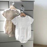 

Hot sale Short sleeve romper baby clothes solid 100% cotton baby Summer romper ruffle linen baby romper