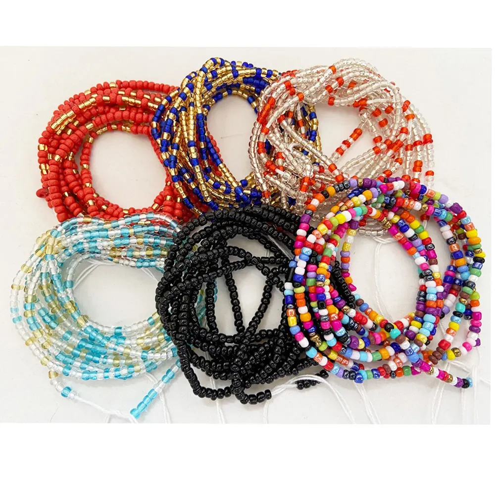 

50 colors African Ghana plus size cotton string tie on weightloss body belly chain waist small beads jewelry women clasp offer