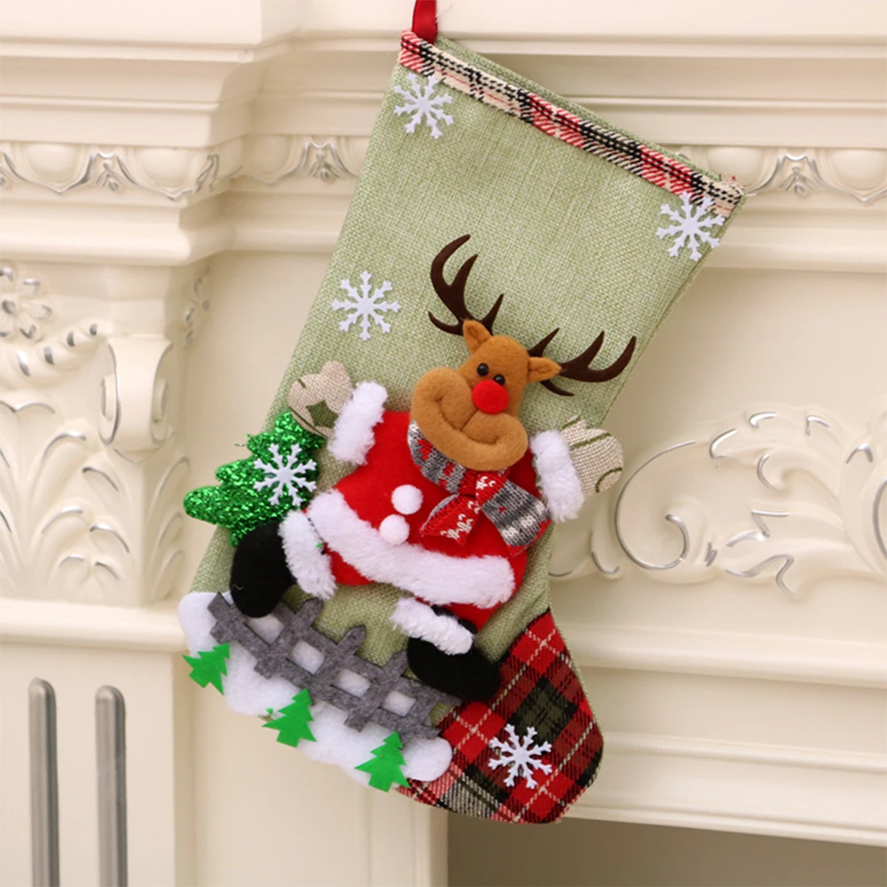 

Newbility 2021 large multi-color linen christmas socks gift bag indoor decoration, Red