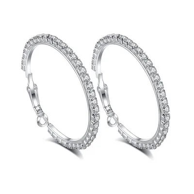 

Best Selling Multi Sizes Big CZ Zircon Hoop Earrings Micro Paved Rhinestone Clip Open Huggie Hoop Earrings