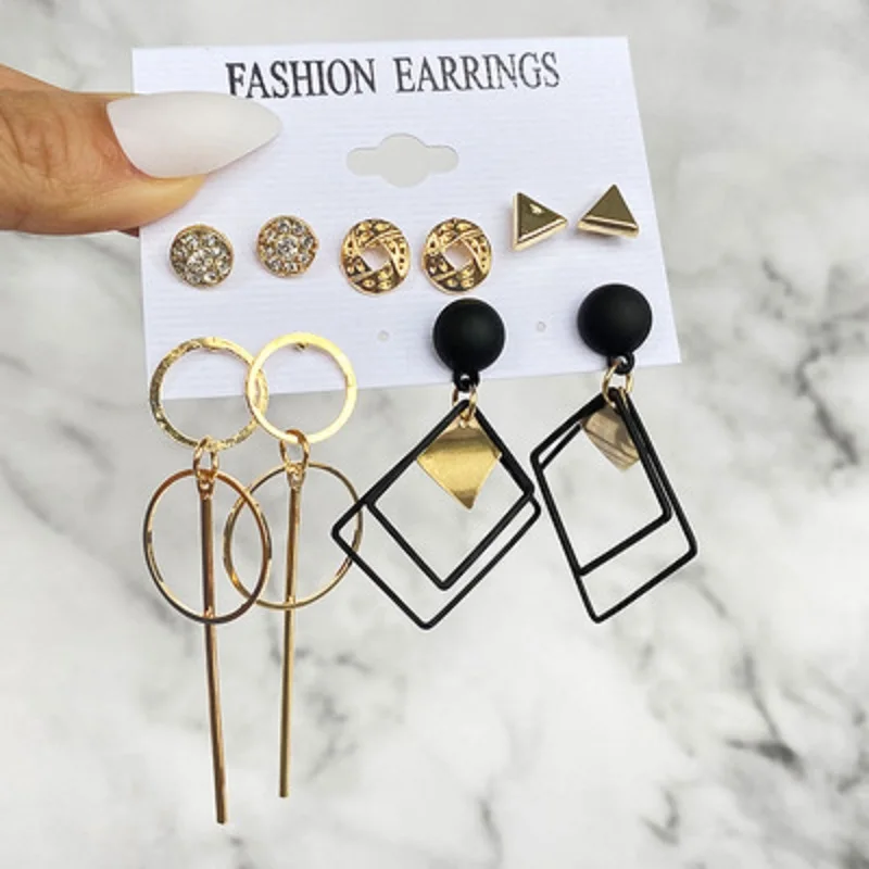 

SHIXIN Fashion Gold Earings Sets for Women 2021 Classic Pearl Crystal Hoop Earrings Flower Butterfly Drop Earrings for Women