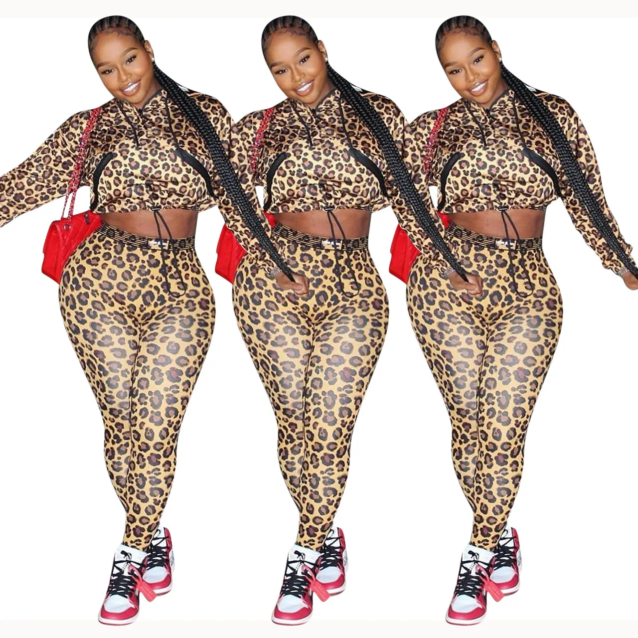 

Foma-clothing D8295 hot sale Fashion Leopard Printed women's sets plus size Women's two piece