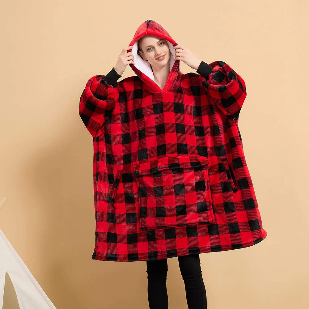 

Custom Large Size China Factory Printed Hooded Comfortable Flannel Sharpa Wearable Sweatshirt Blankets for Adult Winter