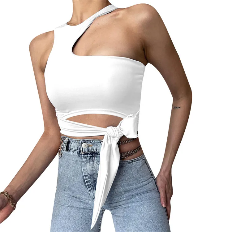 

Crop Top Women's Tank Top Solid Color Backless Bandage Sexy Skinny Summer SlimTops Hollow Out Casual Assymmetric 2021, As picture
