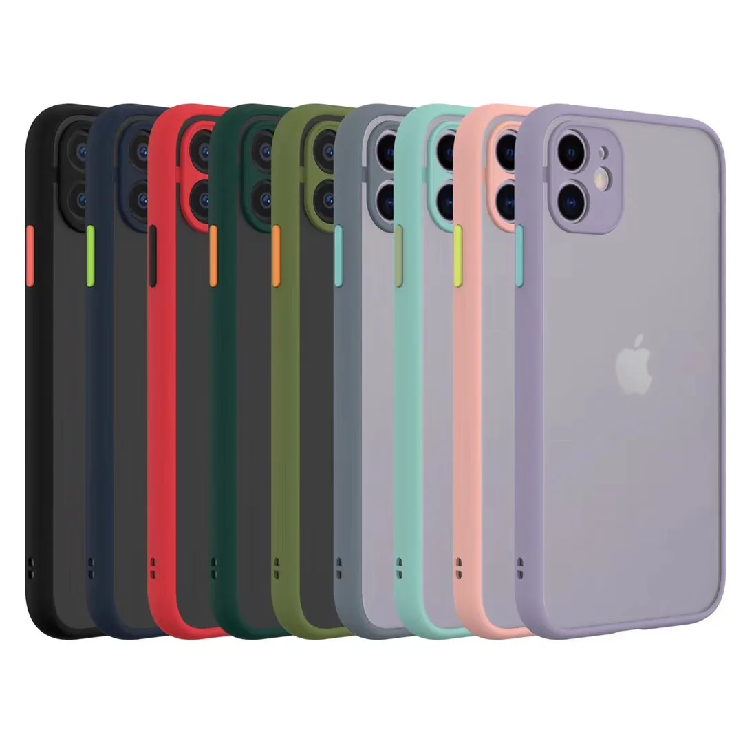

Shockproof wholesale fashion colorful button matte PC transparent skin feel back case with camera protection phone case for IP11, Multi