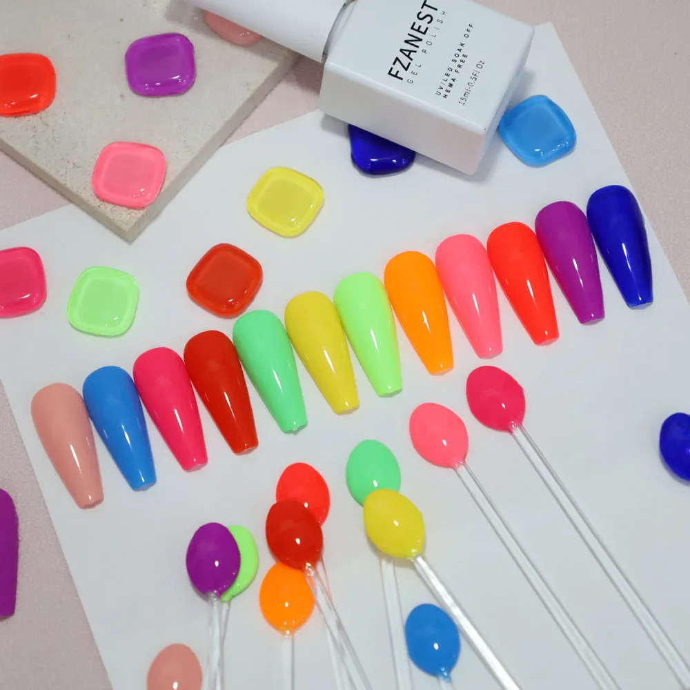 FZANEST Nails supplies hema free neon gel polish soak off uv neon nail gel polish led lamp uv gel