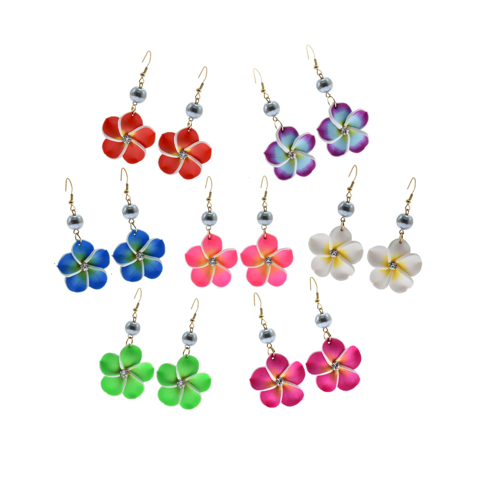 

New Design Hawaiian Fashion Clay Flower Earrings Customized Peal Earrings For Women Girls, As picture