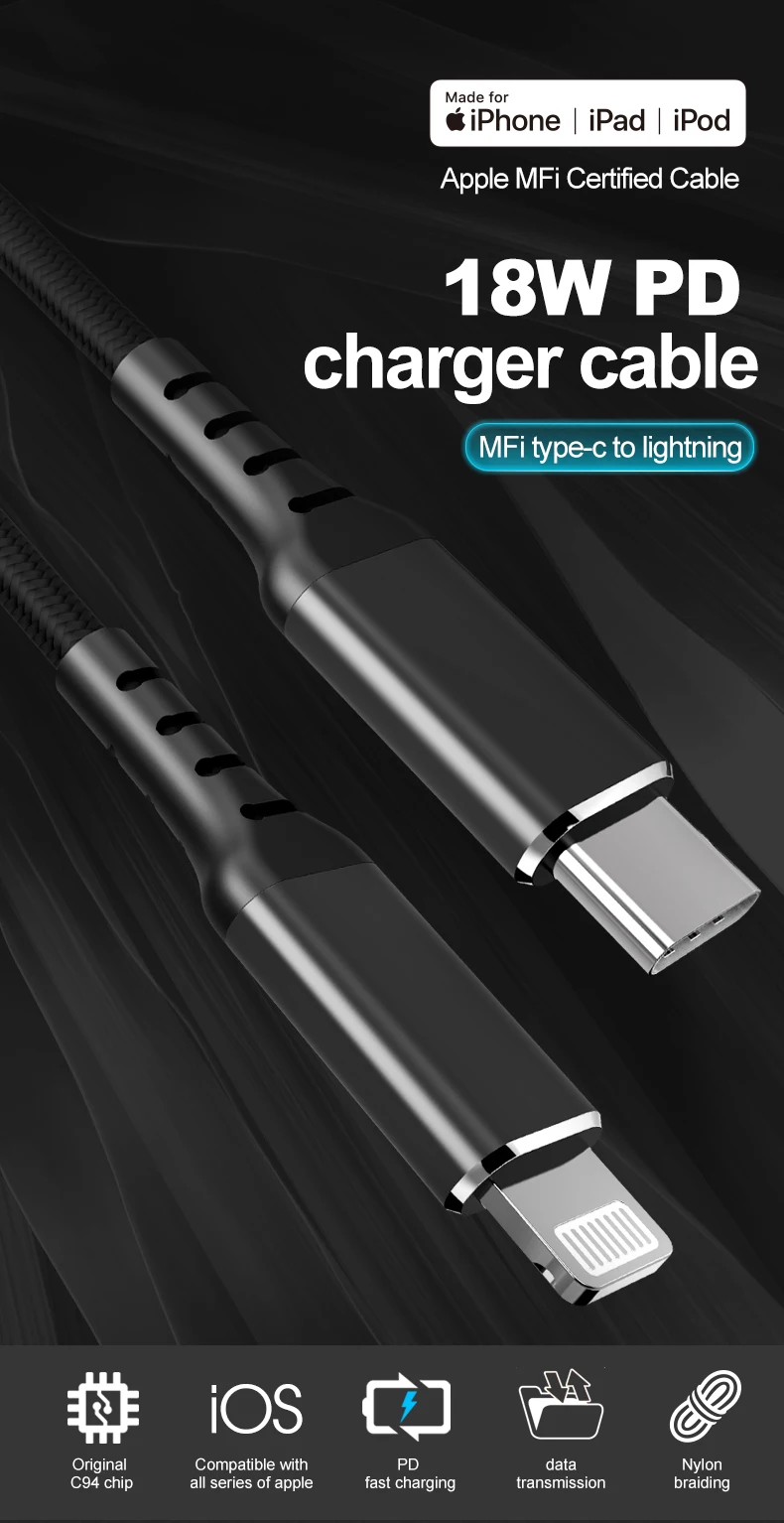 Original C94 Usb C Charger Cable Mfi Certified Usb Type C To Wholesale