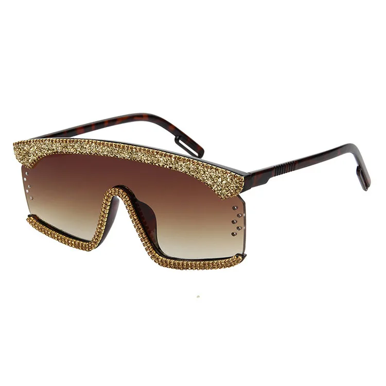 

Wholesale Fashionable Women Diamond Logo Customized Trendy Sunglasses Oversized Bling Sun Glasses, Brown clear pink grey
