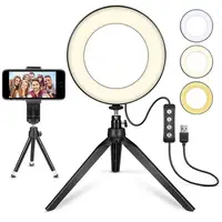 

6" Selfie Ring Light with Tripod Stand & Cell Phone Holder for Live Stream/Makeup, Dimmable Led Camera Beauty Ringlight