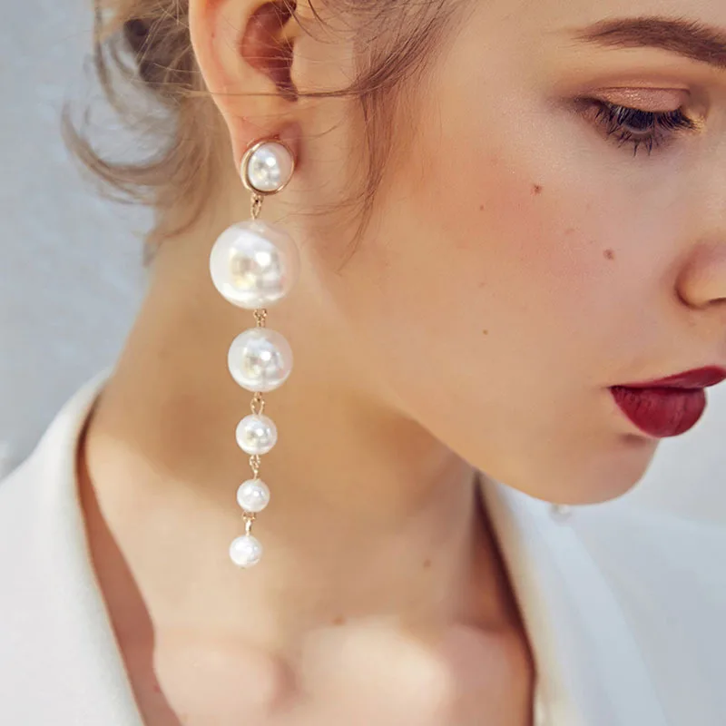 

Hot Design Multiple Pearls Long Dangle Earrings Jewelry Vintage Gorgeous Wedding Chandelier Earrings for Women, Multi color