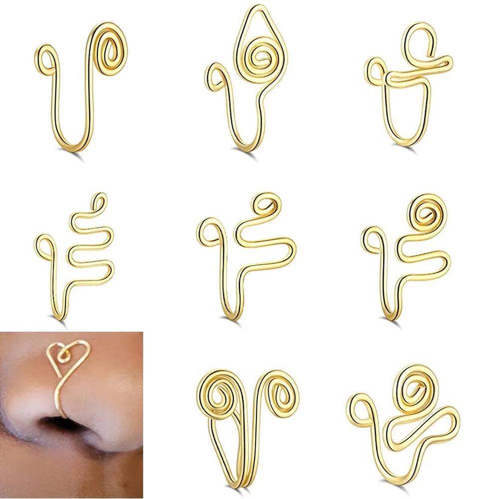 

Wire Spiral Non Piercing Nose Ring For Women Man Fake Nose Piercing Jewelry Stainless Steel Nose Cuffs