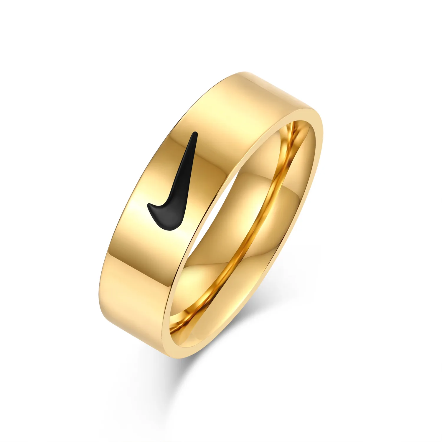

Hot Selling Hip Hop Stainless Steel Swoosh Tick Rings Luxury Brand Hook Ring