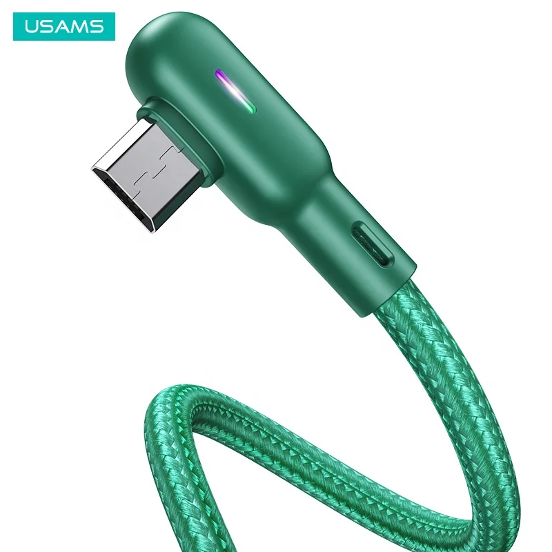 

USAMS SJ458 Colorful LED Dual Right Angle Nylon Micro Gaming USB Data Cable for Android, Black green