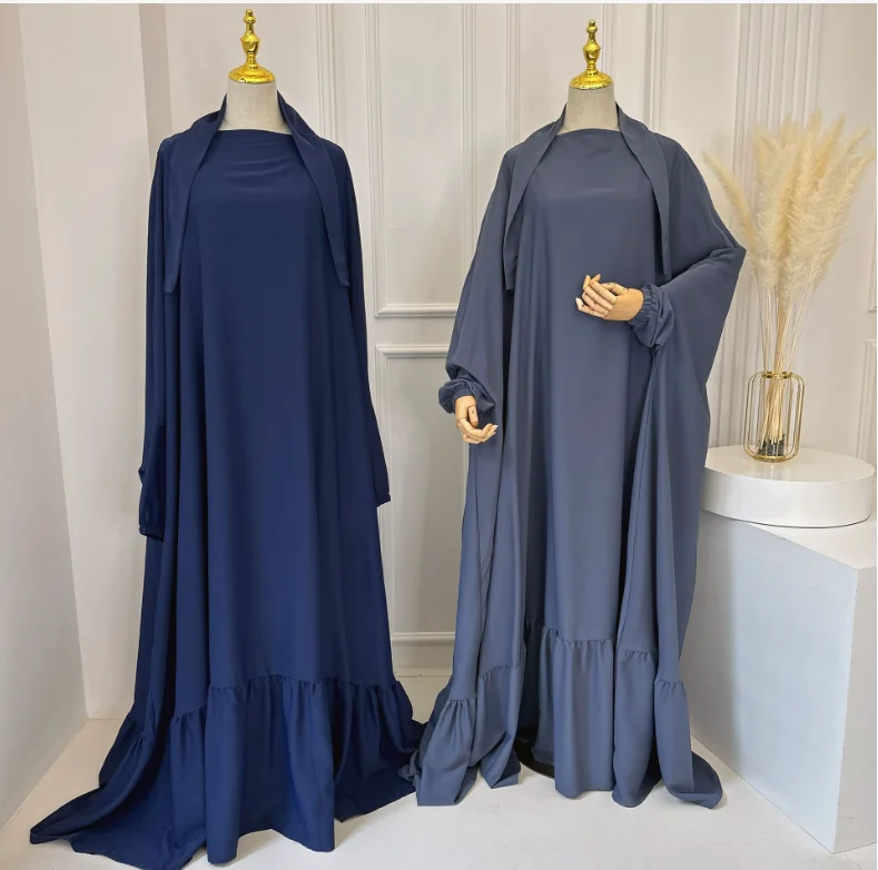 

Newest Eid women abaya dress solid color prayer Muslim long dress elastic cuff loss abaya dubai dress