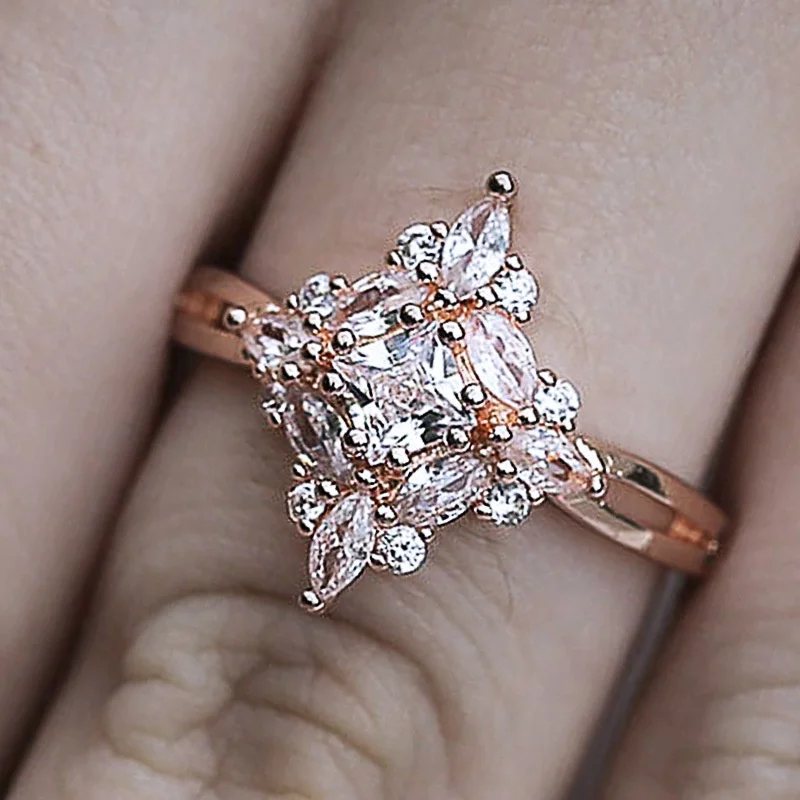 

new luxury rose gold color halo engagement ring wedding for women lady anniversary gift jewelry wholesale