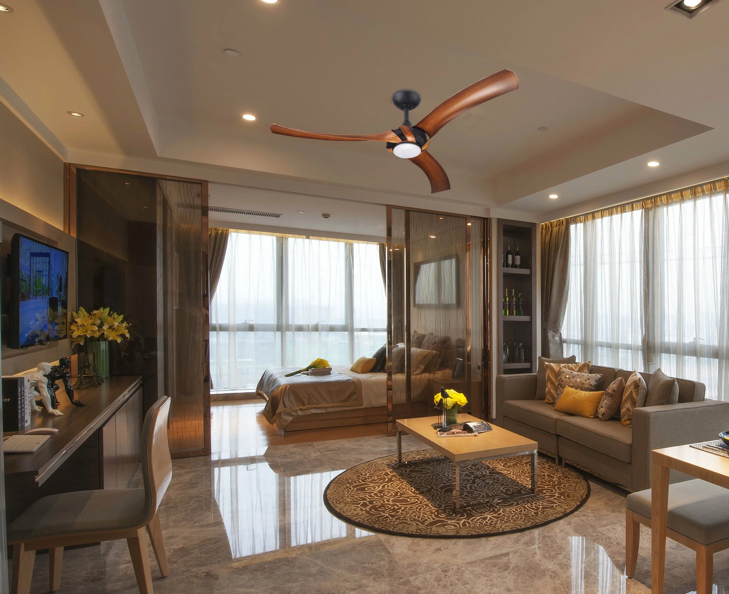 
52 inch Home decorative Air Cooling Fan new model fancy AC LED ceiling fan with 3 ABS baldes, include wall control 