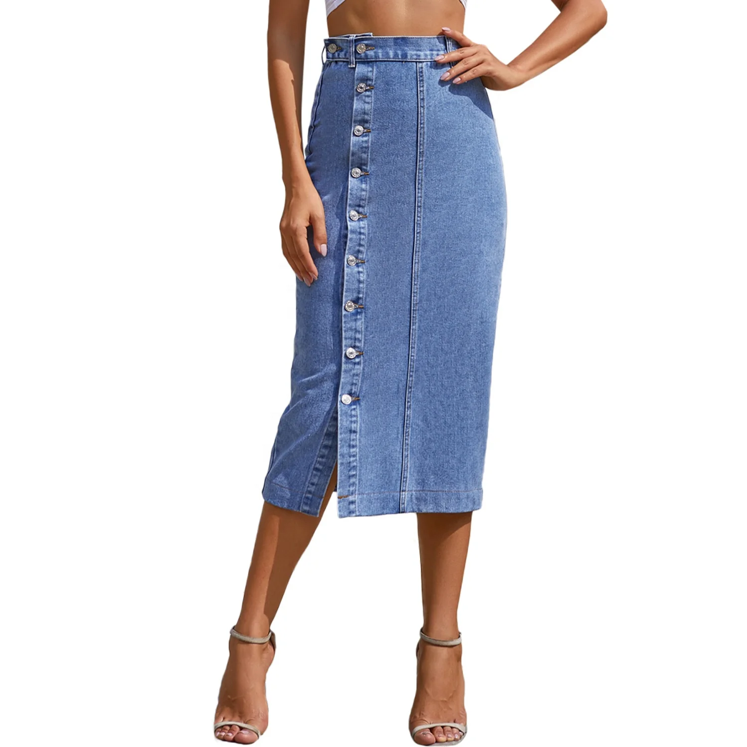 

Classic design Euroean size ladies fashion A line skirts and sexy long style slit jeans skirts& tight denim skirts for spring, Customized color