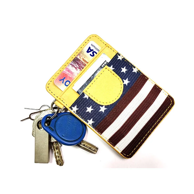 

High Quality Frosted Leather Men Wallet Genuine Leather Minimalist Wallet With Printing Country Flag, Yellow/gray