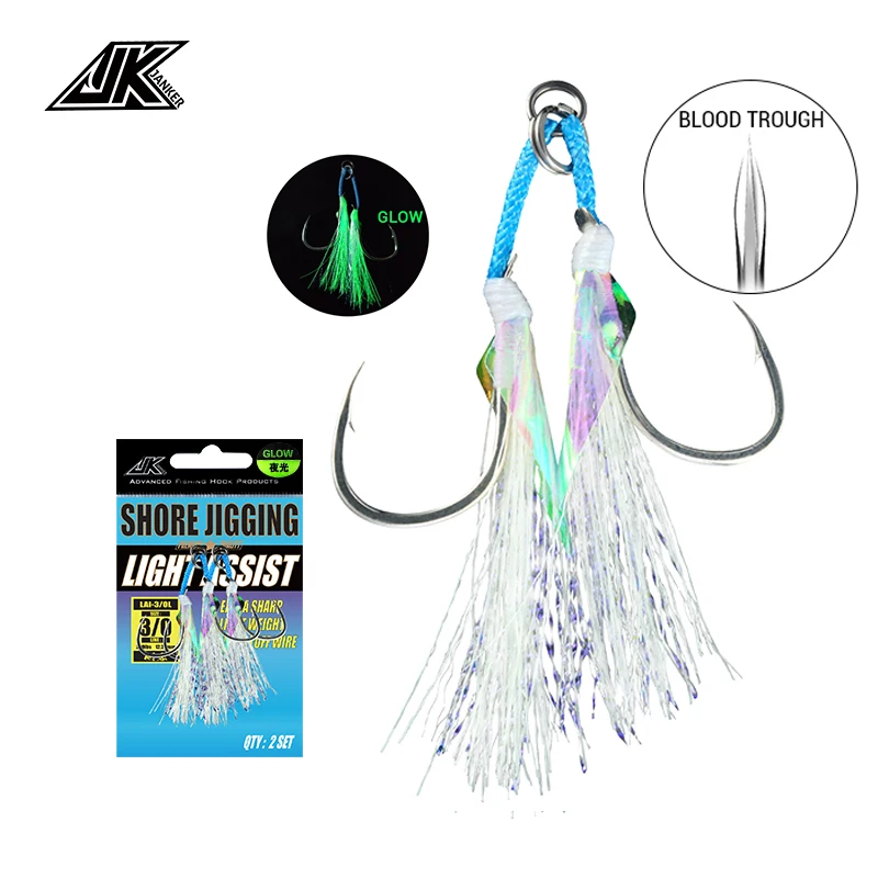 

JK LAI-L Light Assist Fishhook Luminous Thread Bright Tinsels Jig Heavy-Duty Solid Ring Slow Jigging Hook Sea