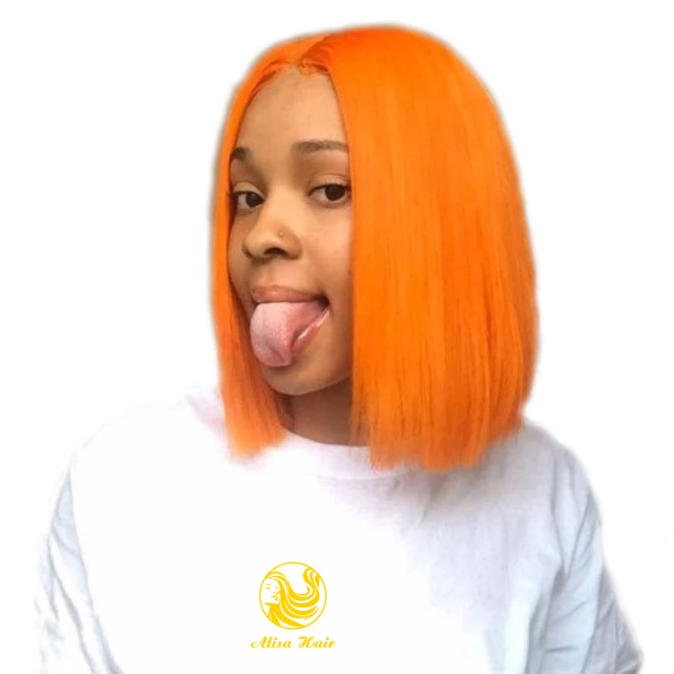 

Orange Color Short Bob Lace Front Wigs Natural Straight Virgin Human Hair Wigs for Black Women