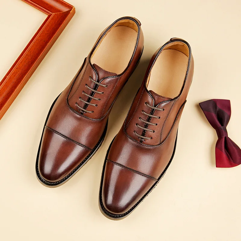 

Dropshipping big size genuine leather dress shoes for men trendy mens office shoes breathable casual men dress shoes, Brown, black